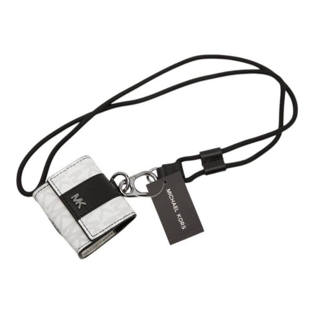 Michael Kors MK Signature Leather AirPods Case Neck Strap White